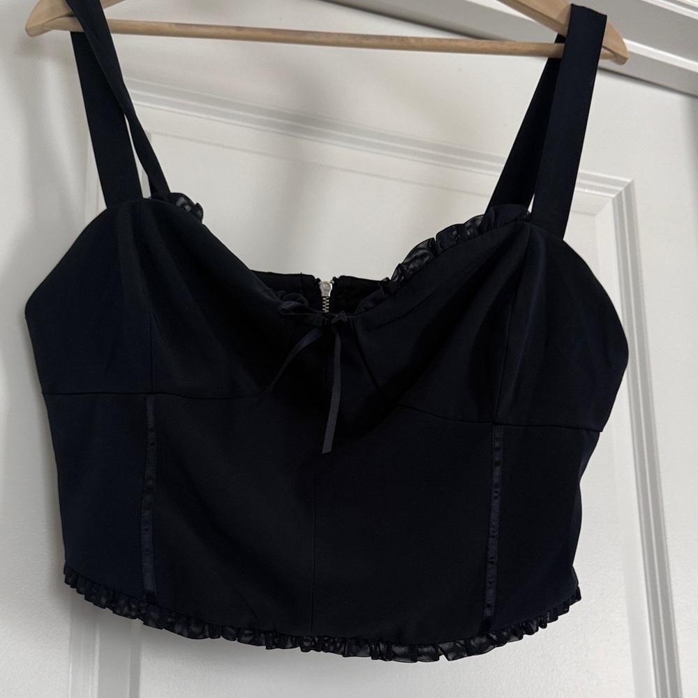 Navy Ruffled Bustier Crop Top